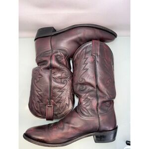 Vintage Dan Post Burgundy Black Cowboy Boots Mens Size 13 D Western Leather USA